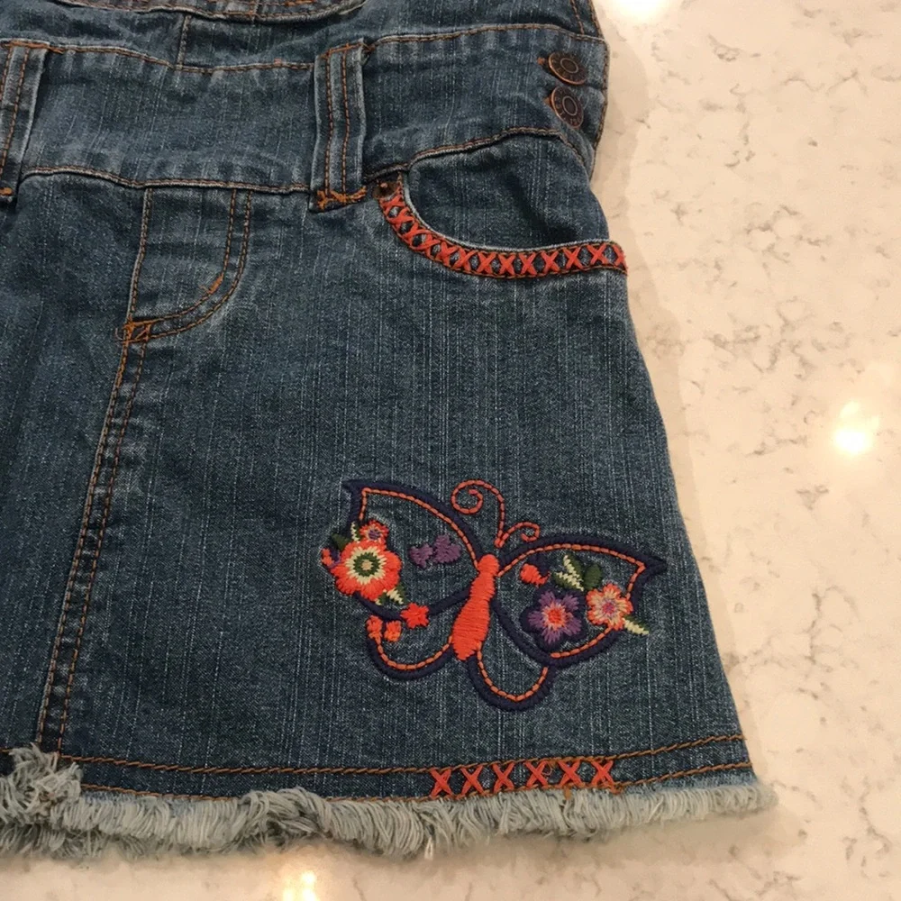Denim Overall Dress Blue Butterfly Embroidered Jumper